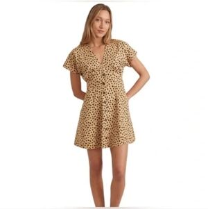 Marine Layer Camila Mini Dress Cheetah Print Mustard Tan Black Spots Small